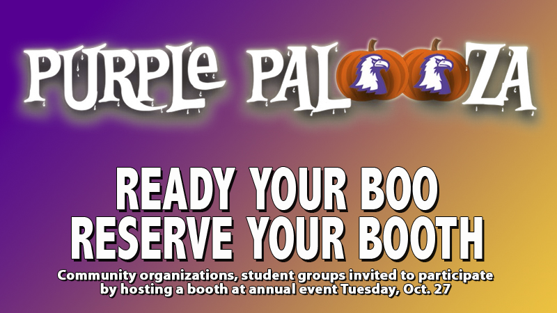 Fourth annual Purple Palooza with trick-or-treating, contests and more....Tuesday Oct. 27