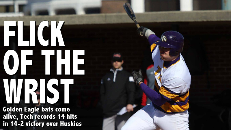 Golden Eagle bats come alive, Tech records14 hits in 14-2 victory over Huskies