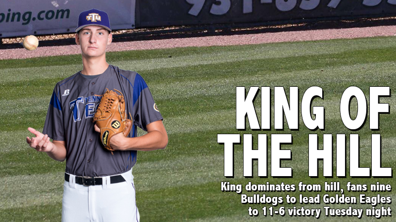 King dominates from hill, fans nine Bulldogs to lead Golden Eagles to 11-6 victory