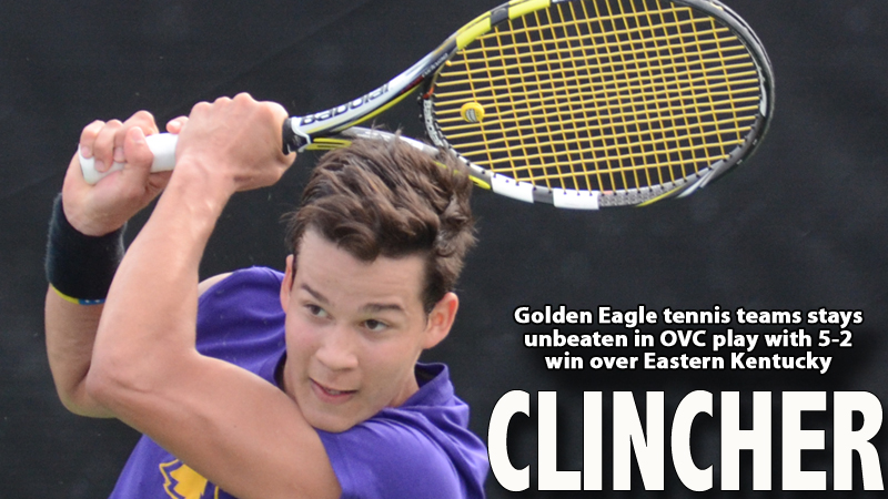 Tennis team moves to 5-0 in conference play with Saturday win over EKU Colonels