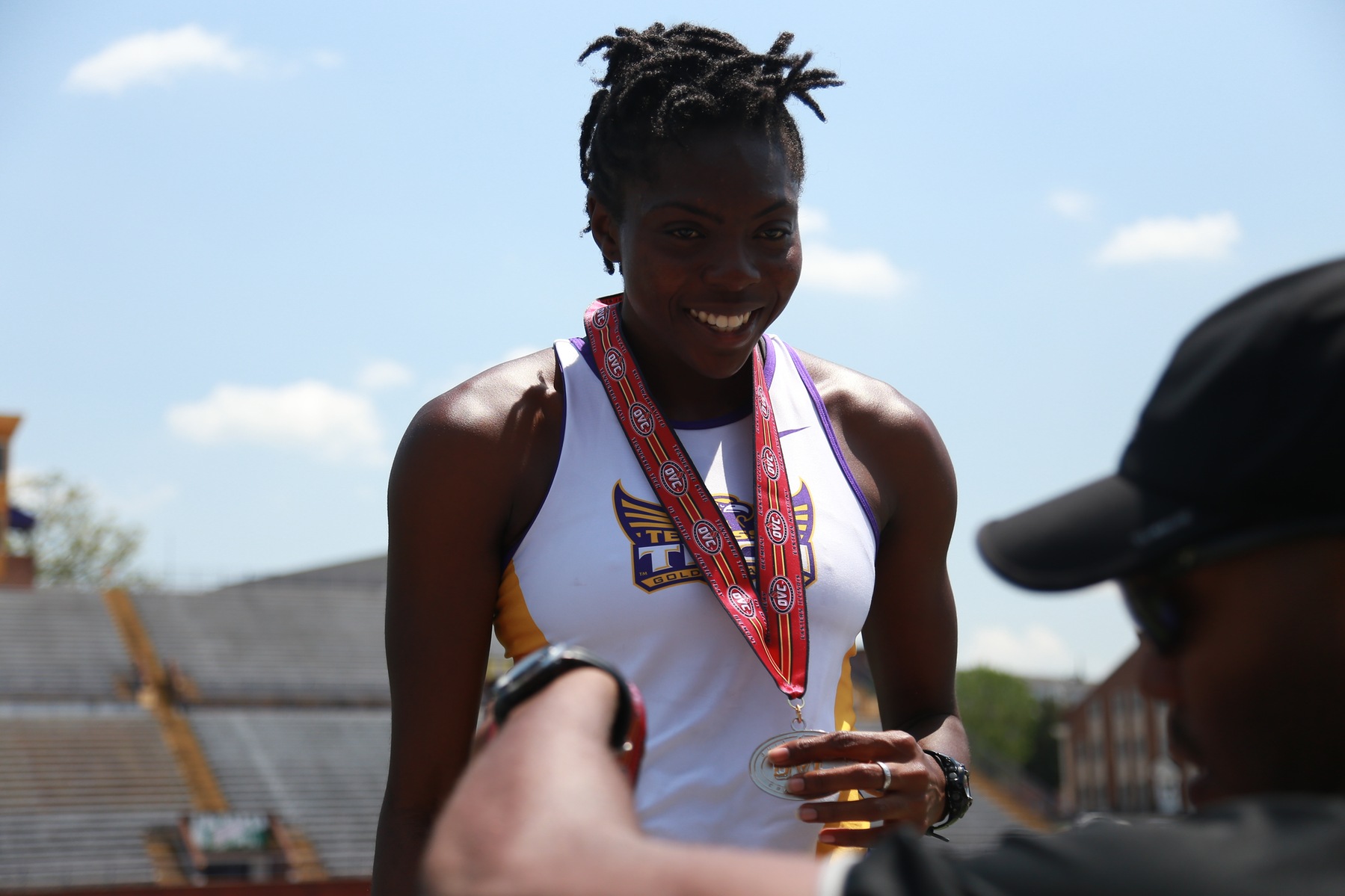 Roberts medals twice; Tech sends eight into Saturday finals on day two of OVC Outdoor Championship