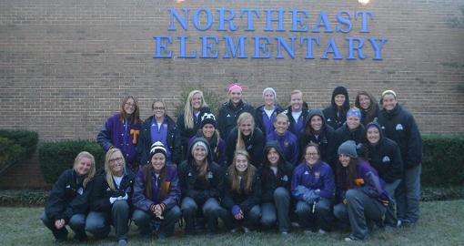 Tech soccer team leads National Walk to School Day at Northeast Elementary