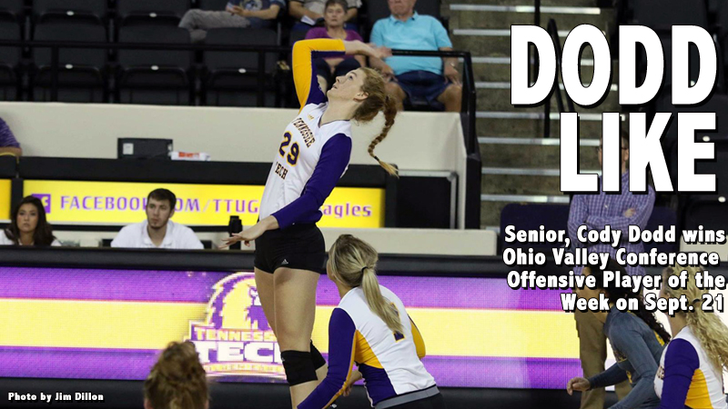 Cody Dodd wins Ohio Valley Conference Volleyball Offensive Player of the Week on Sept. 21