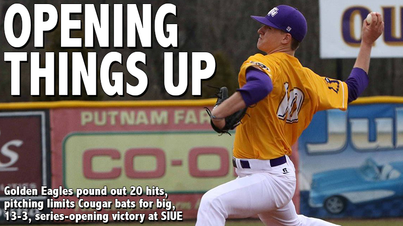 Golden Eagles pound out 20 hits, pitching limits Cougar scoring for 13-3 series-opening victory