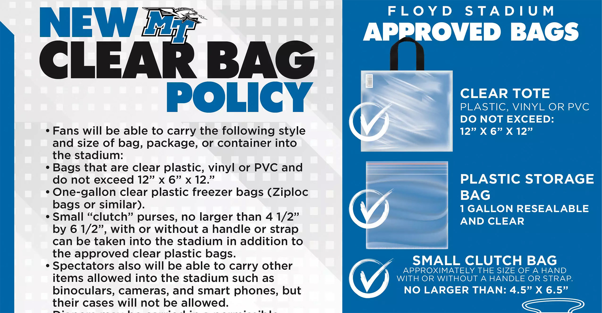 ADVISORY: Clear bag policy in effect at Middle Tennessee's Floyd Stadium