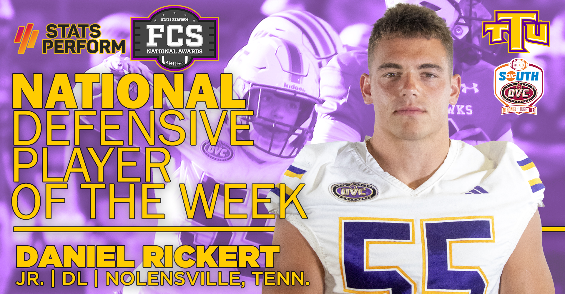 Rickert named Stats Perform FCS National Defensive Player of the Week, wins Big South-OVC Defensive honor