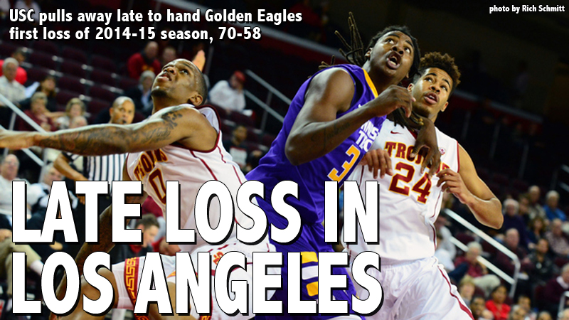 Golden Eagles fall to Trojans late in Los Angeles, 70-58