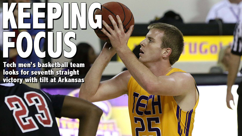 Tech men's basketball team looks for seventh straight victory with tilt at Arkansas