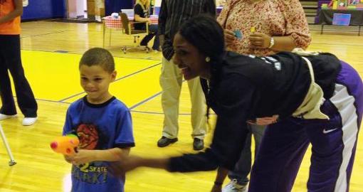 Local elementary visited by Golden Eagle women's basketball team